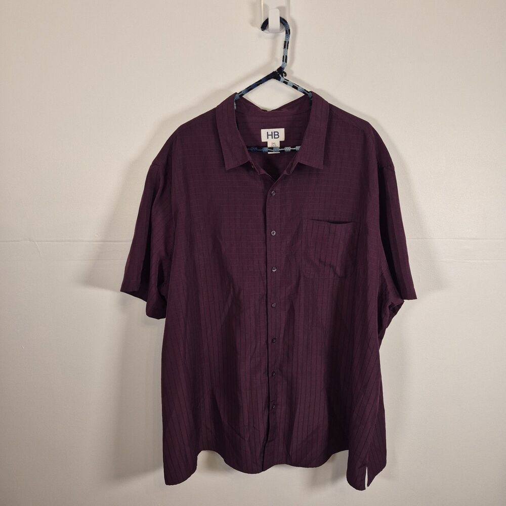 HB Harbor Bay Grid Shirt Size 3XL plum/burgundy Short Sleeve Button-Up